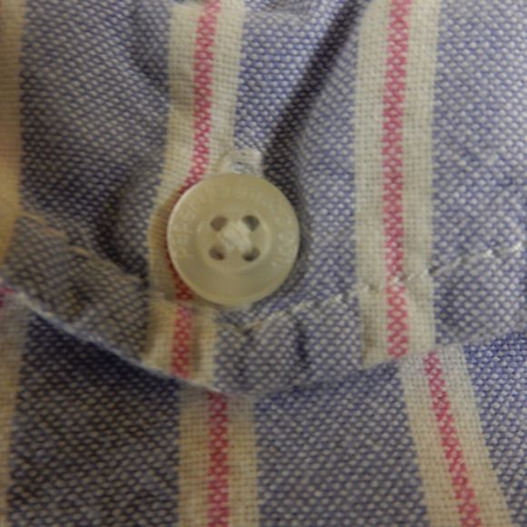 Paper Denim Cloth Womens Shirt Medium Blue Stripe Pockets Cotton Roll Tab Sleeve - Picture 5 of 8